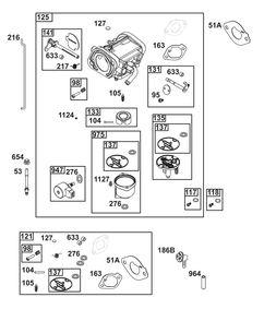 Carburetor Group Diagram and Parts List for 40N777-0004-B5 400000 - 699999 Briggs and Stratton Engine
